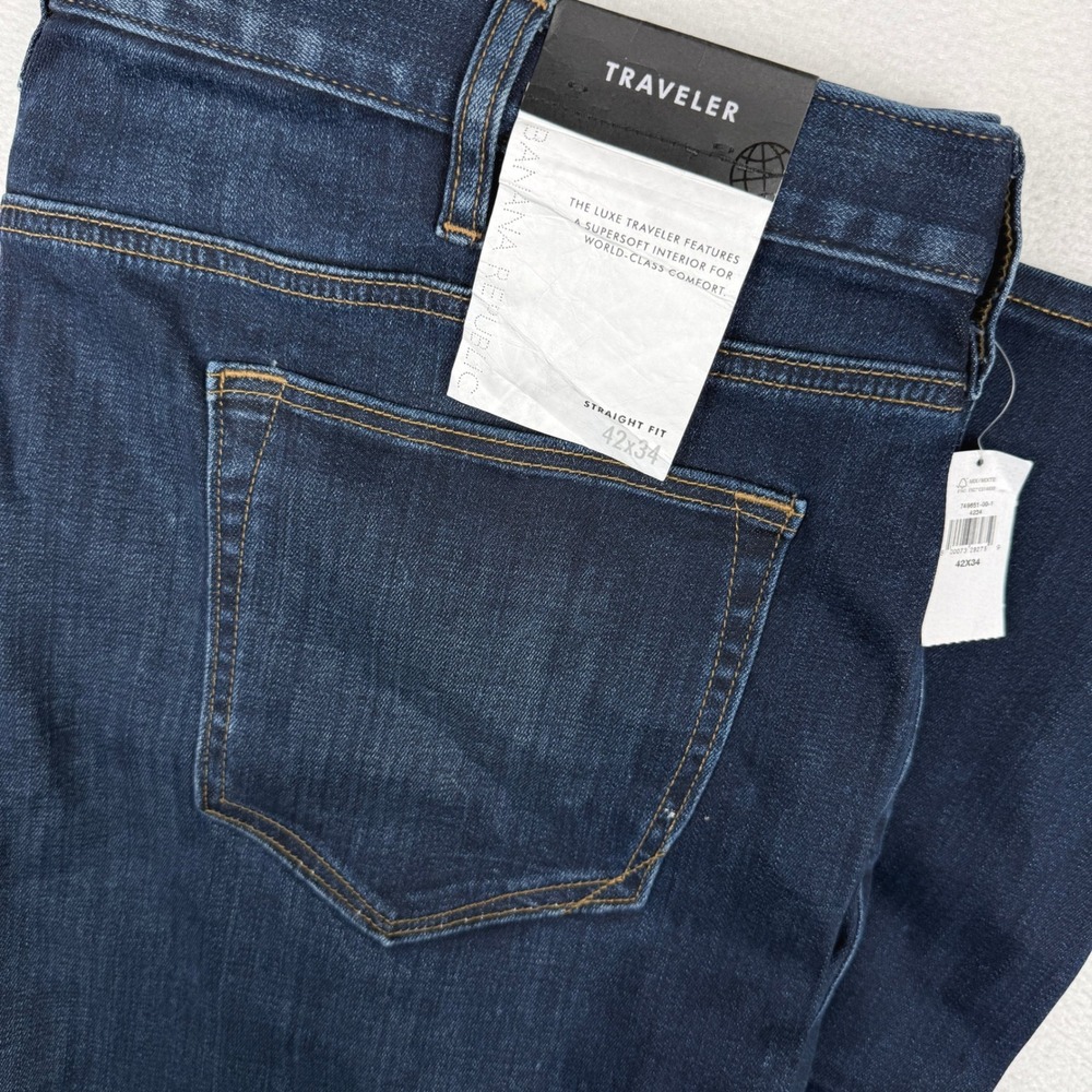 NWT Banana Republic Traveler Jeans Mens 42x34 Dark Wash Straight Fit Luxe Denim